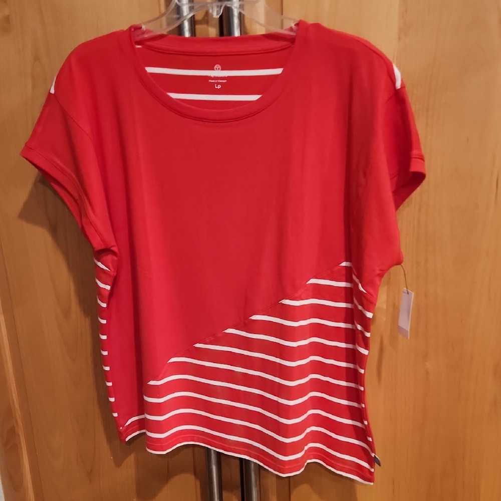 Talbots Red and White Striped Short Sleeve Tee